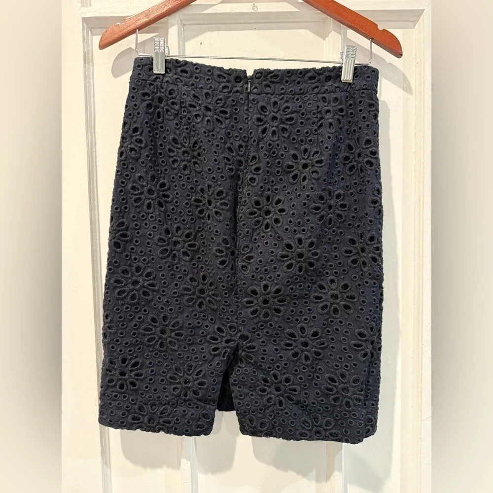 J. Crew Navy Eyelet Pencil Skirt